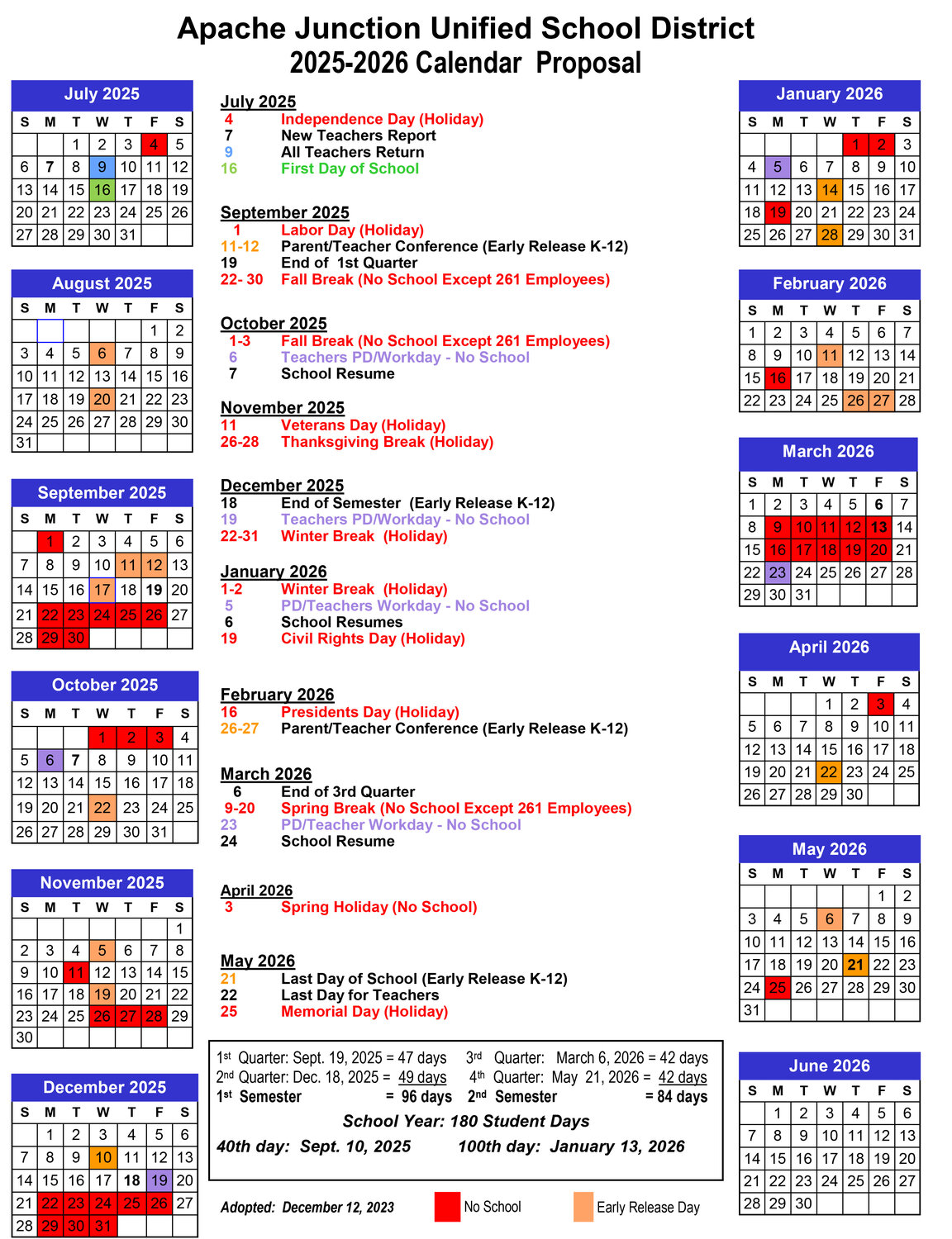 Apache Junction school district introduces 3year calendars Apache